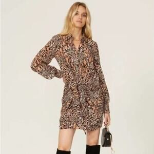 GILNER FARRAR Brooke Tie Shirtdress Leopard Brown Size XS